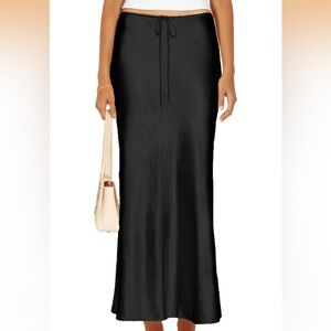 Satin Silk Maxi Skirts Drawstring Flared Casual A-Line Long Skirt